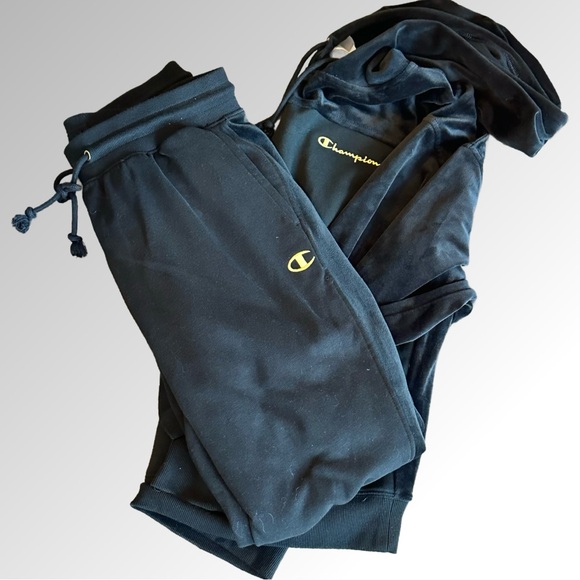 Champion Hoodie and Joggers Set Women’s‎ Medium Black w/ Velour Trim Short - Picture 1 of 16